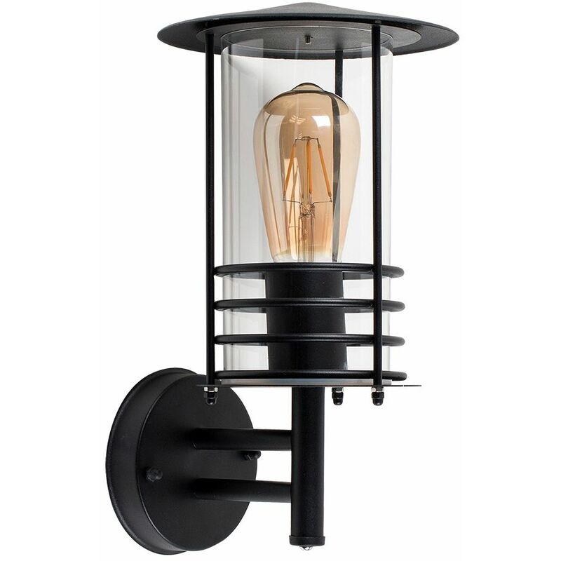 IP44 Rated Stainless Steel Metal Fisherman'S Lantern Cage Outdoor Wall Light - Black