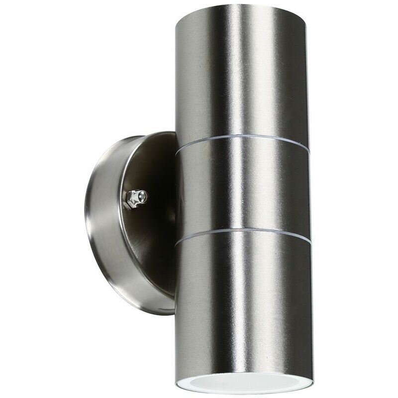 IP44 Rated Stainless Steel Outdoor Up/Down Garage Patio Driveway Security Wall Mounted Exterior Light + LED GU10 Bulbs - Stainless Steel