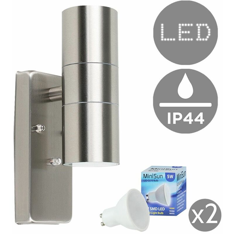 IP44 Rated Up/Down Outdoor Security Wall Light + 5W GU10 LED Bulbs - Warm White LED