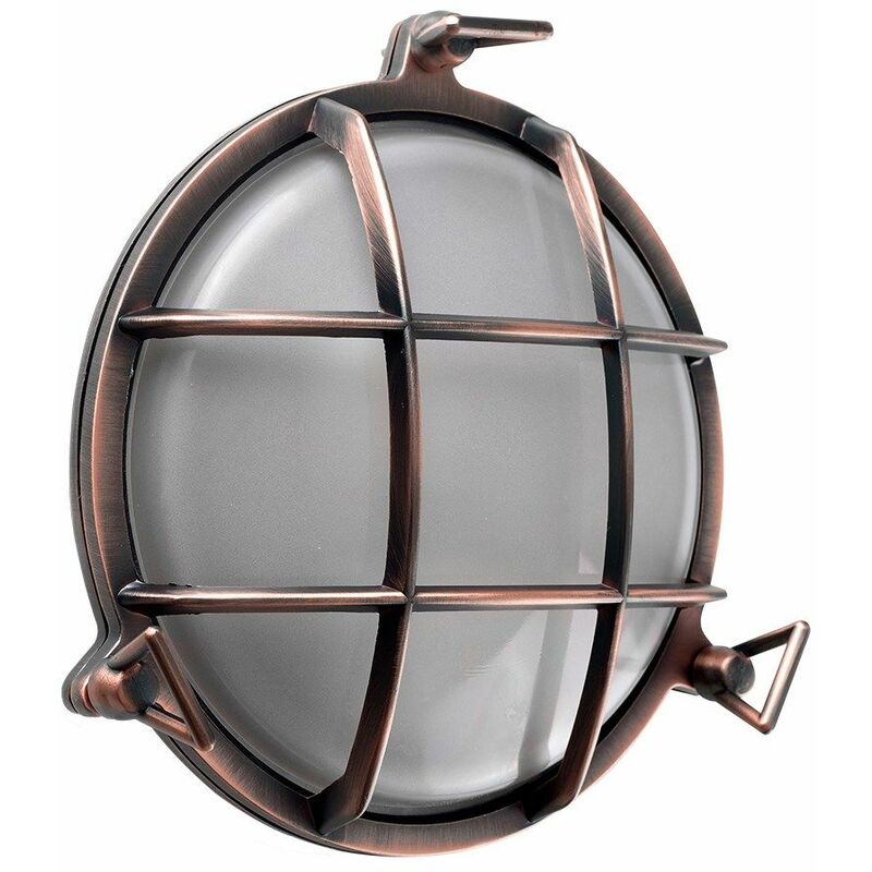 IP64 Rated Round Outdoor Wall Fisherman Light - Copper