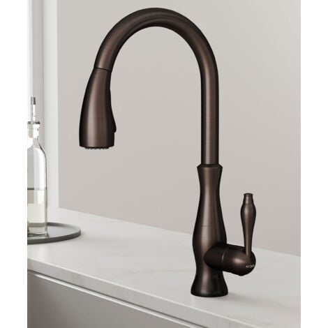 Modern kitchen mixer with handshower and copper extractable hose