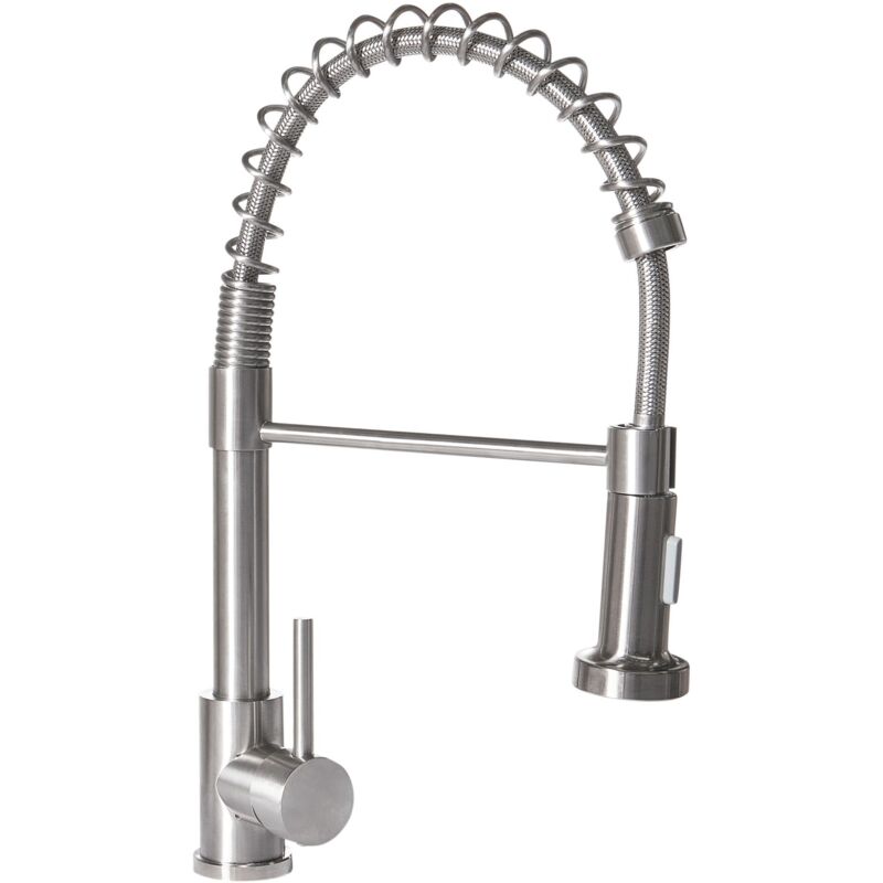 Beliani - Modern Kitchen Tap Pull Out Spray Mixer Faucet Spring Coil Stainless Steel Finish Swivel Spout Silver Maihue