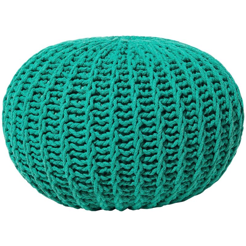 Beliani - Modern Knitted Round Pouffe Ottoman Cotton Green 50 X 35 Cm Conrad Ii