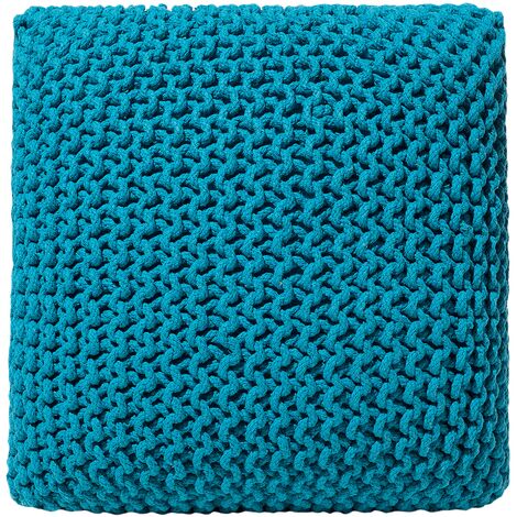 Modern Knitted Square Pouffe Ottoman Cotton Blue 50 x 50 cm Conrad