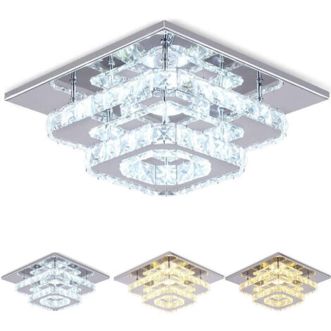 Modern Kristall Deckenleuchte Flush Mount Deckenlampe LED Rund Lampenschirm für Flur Schlafzimmer Bad Küche Eingang - 24W Dimmbar