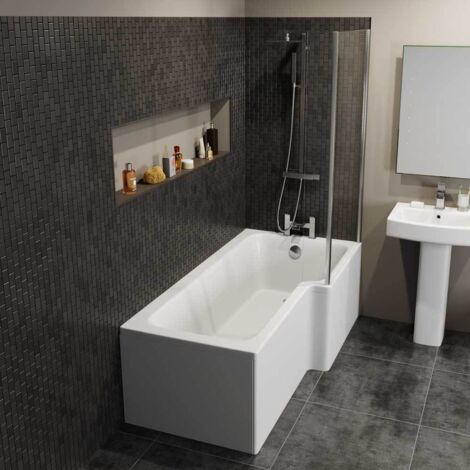 main image of "Modern L Shaped Shower Bath Only Right Hand Bathtub 1700 Acrylic"