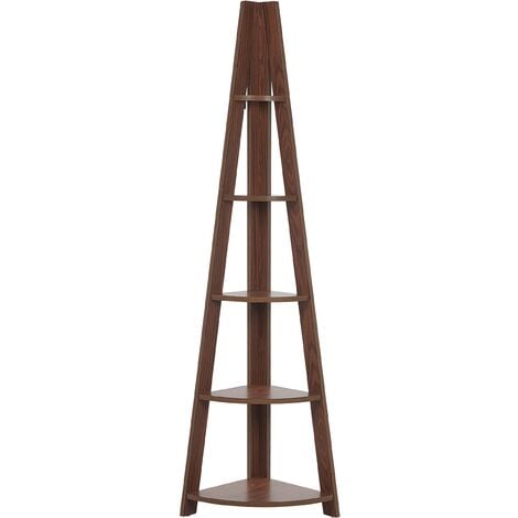 Modern Ladder Corner Shelf 4 Tiers Bookcase Dark Wood Mobile Solo