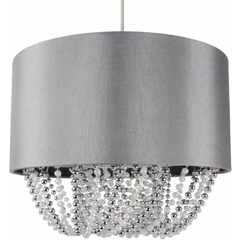 Large 40cm Grey Fabric Non Electric Pendant With Beaded Diffuser