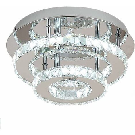 Modern LED Ceiling Lamp Luxury Clear Crystal Chandelier Round Double Layer Ceiling Lamp for Dining Room Bathroom Bedroom Living Room Cool White