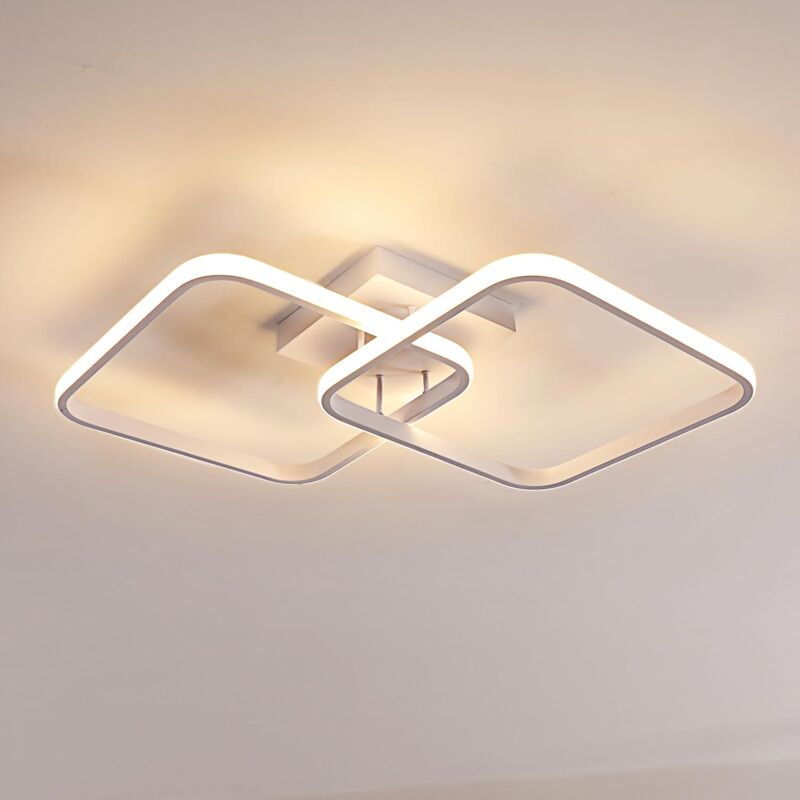 GOECO Modern LED Ceiling Light, Ceiling Lamp with 2 Square Flames, 50W 5600LM, 3000K Warm Light, Acrylic LED Ceiling Light Fixture for Bedroom,