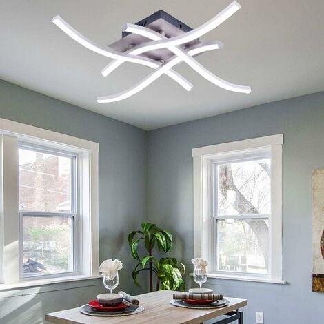 Modern LED Ceiling Light Curved Modern Creative Chandelier with 4 PCS Wave Shape Light Heads For Living Room Bedroom Dining Room (28W 4 Lights Cold White)
