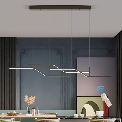 Modern LED Pendant Lighting, Dimmable Modern LED Chandelier Linear Wave Light Fixture, LED Hanging Light Fixture for Dining Room Kitchen Island Breakfast Area Living Room