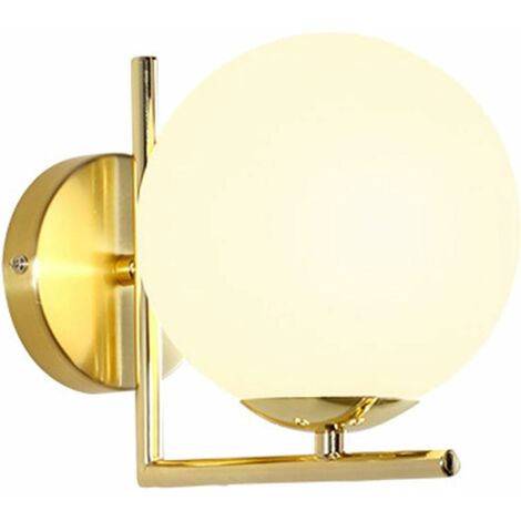 Modern LED Single Glass E27 Wall Light with White Ball for Bedside or Living Room (Gold)