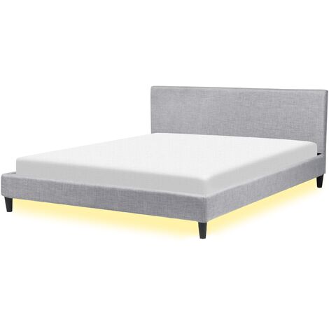 Modern Linen EU Super King Size Bed Frame 6ft Slatted Base Grey Led Light Fitou