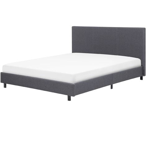 Modern Linen Fabric EU King Size Bed Frame 5ft3 Grey Slatted Albi