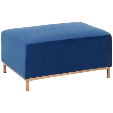 Modern Living Room Navy Blue Velvet Ottoman Gold Stainless Steel Legs Oslo - Blue