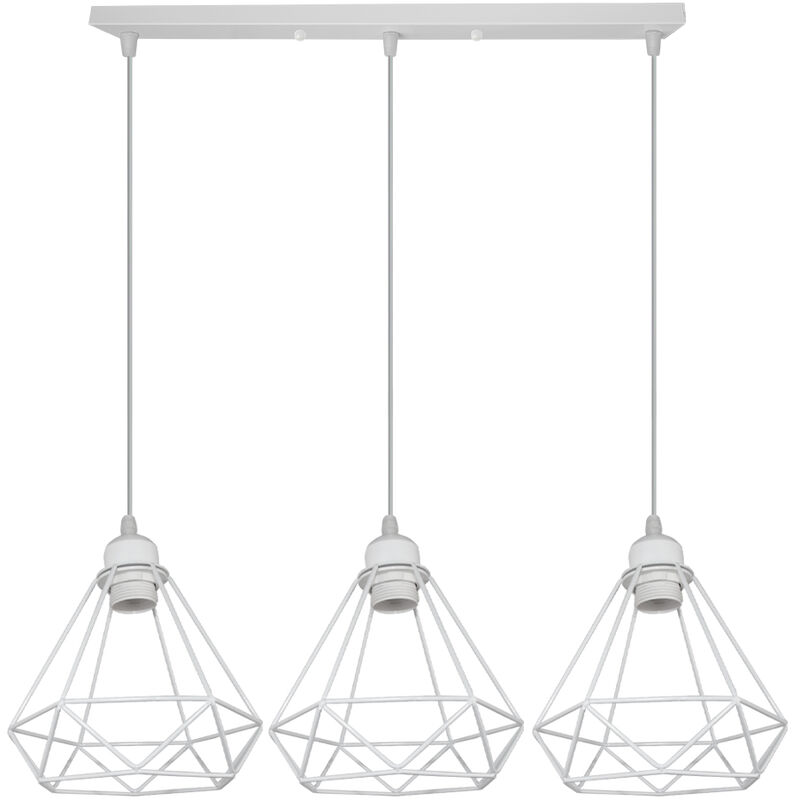 Wottes - Modern long rod cage pendant light E27 pendant light kitchen bar living room retro lampshade White - Bianco
