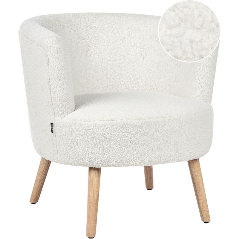 Beliani - Modern Low Back Fabric Boucle Tub Accent Chair Living Room White Odenzen