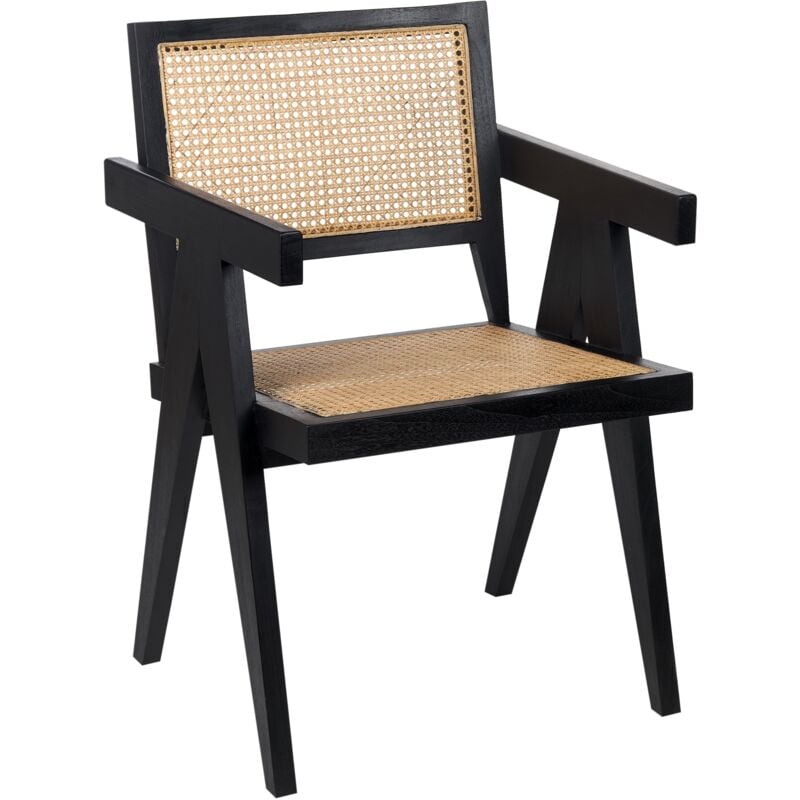 Beliani - Modern Mahogany Accent Dining Chair Black Natural Wicker Living Room Westbrook