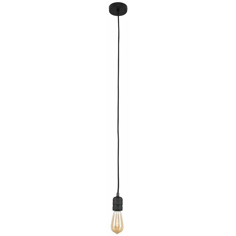 Matt Black Ceiling Lampholder - 4W LED Filament Light Bulb Warm White - Black - Minisun