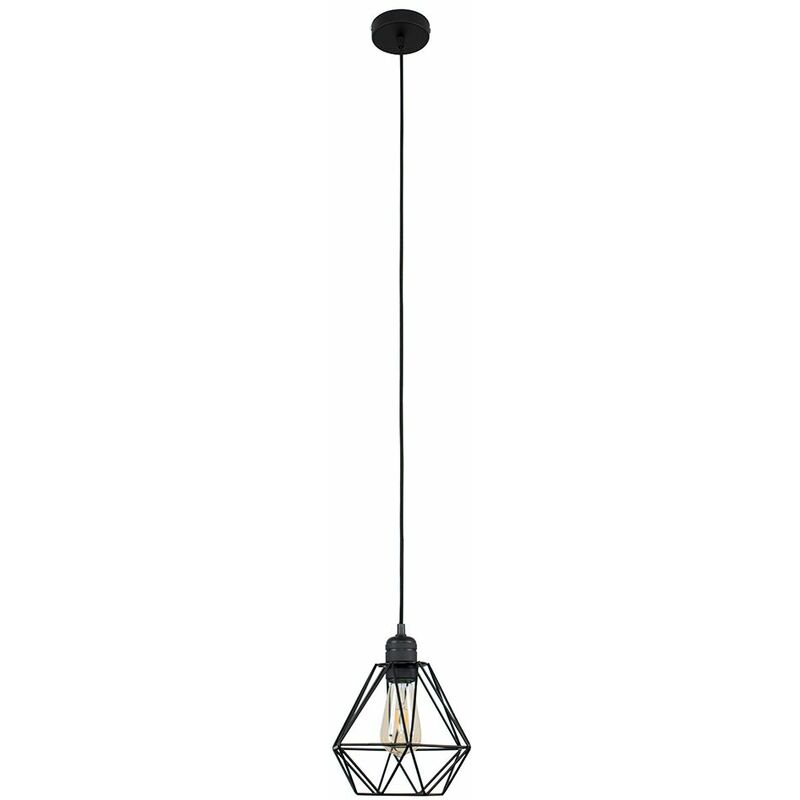 Minisun - Matt Black Ceiling Rose and Lampholder + Black Metal Cage Design Shade - Add LED Bulb