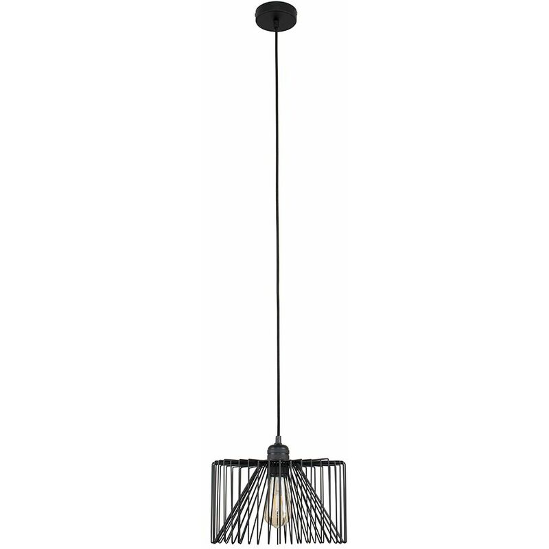 Minisun - Matt Black Ceiling Lampholder + Black Wire Shade - No Bulb