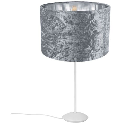 main image of "Modern Matt White Stick Table Lamp with 12" Silver Crushed Velvet Lamp Shade by Happy Homewares"
