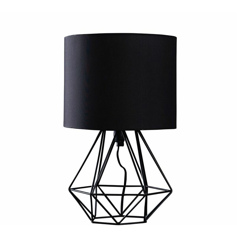 Modern Geometric Bedside Table Lamp With 4W Golfball LED Bulb - Black & Black - Minisun