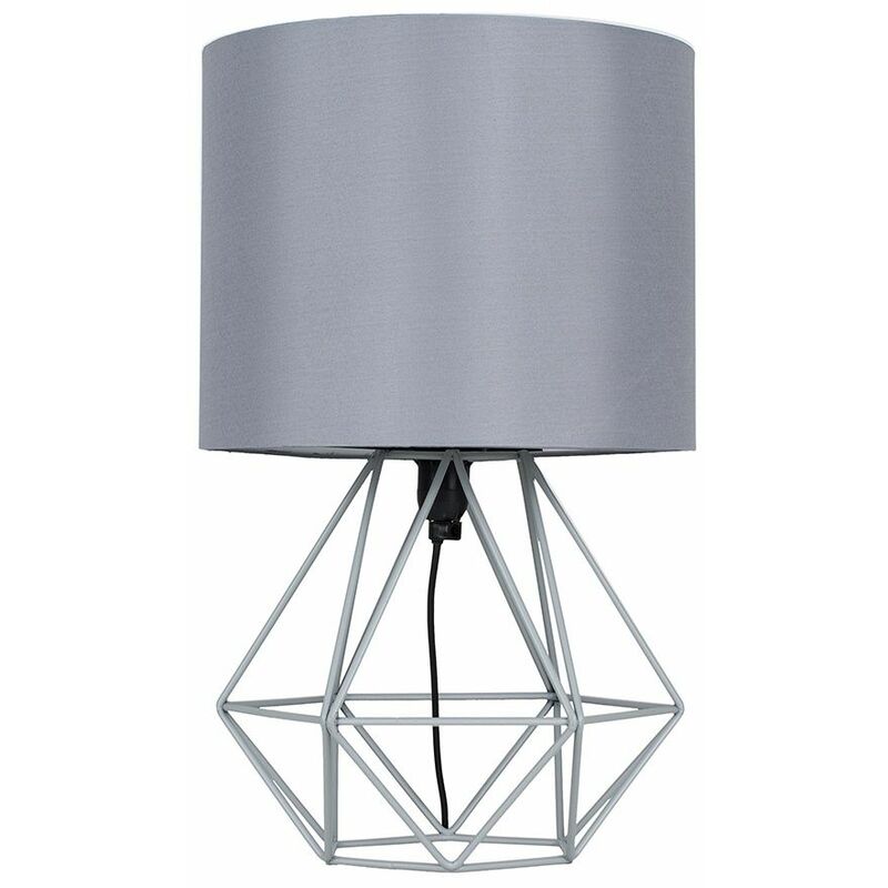 Modern Geometric Bedside Table Lamp With 4W Golfball LED Bulb - Grey & Grey - Minisun