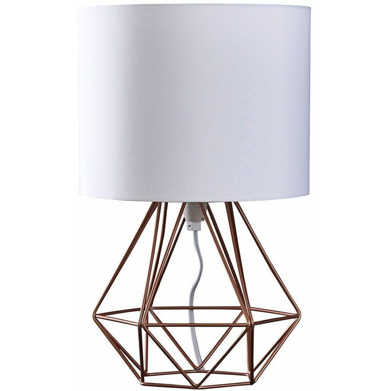 Modern Geometric Bedside Table Lamp With 4W Golfball LED Bulb - Brushed Copper & White - Minisun