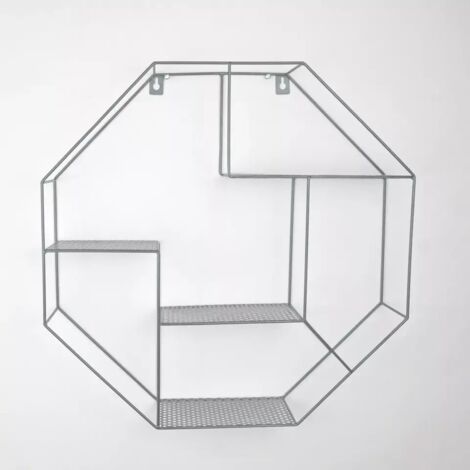 Modern Metal Hexagon Wall Shelf - Stylish Grey Floating Storage, Geometric Decor