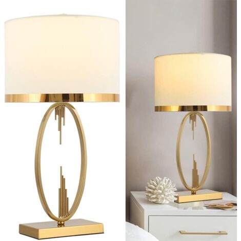 Modern Metal Table Lamp, Fabric Lampshade, Table Lamp - for Living Room & Dining Room, Office Bedroom Bedside Table, Lightweight Height 48cm 1x E27, Button Change