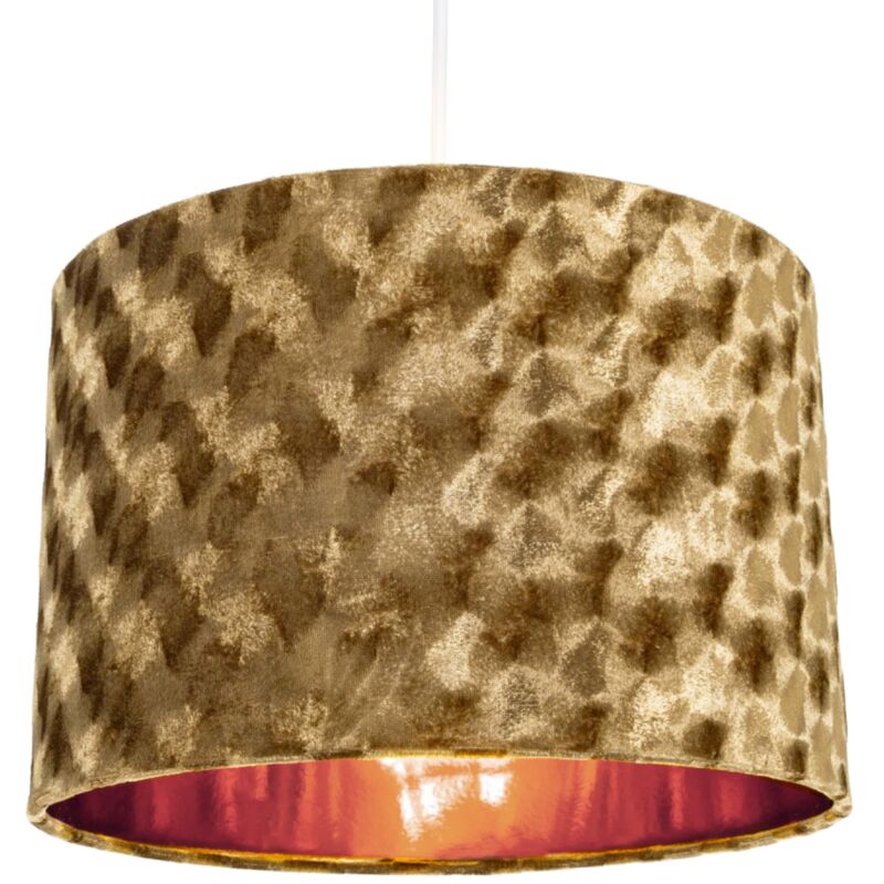 Modern Metallic Gold Hammered Effect Crushed Velvet 12' Shade with Copper Inner by Happy Homewares