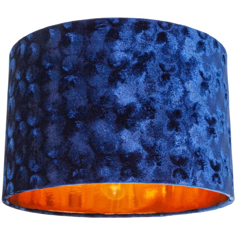 Modern Metallic Navy Hammered Effect Crushed Velvet 12' Shade with Copper Inner by Happy Homewares