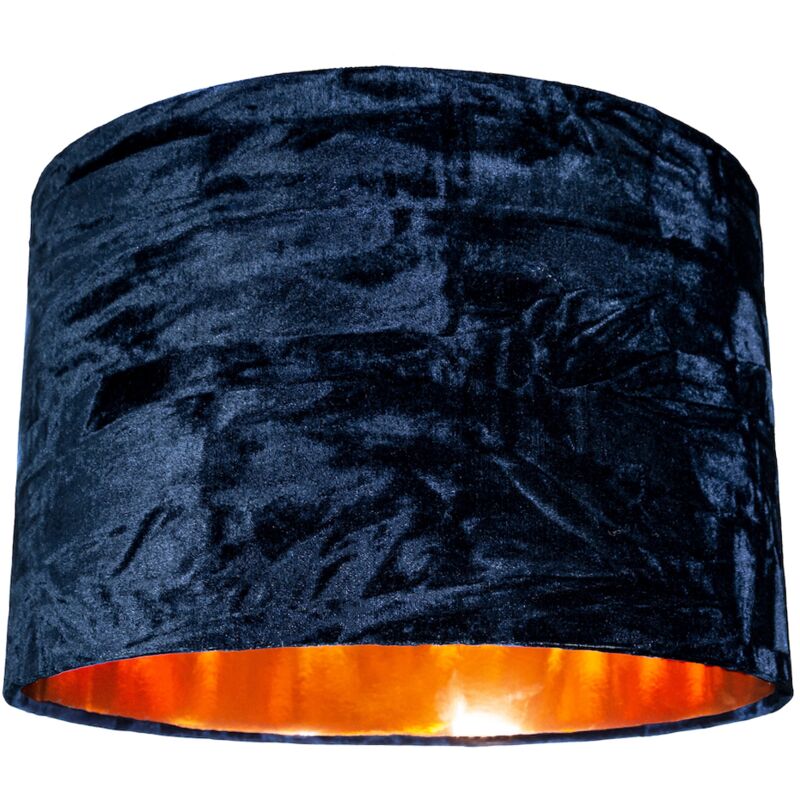 Modern Midnight Blue Crushed Velvet 12' Table/Pendant Shade with Copper Inner by Happy Homewares
