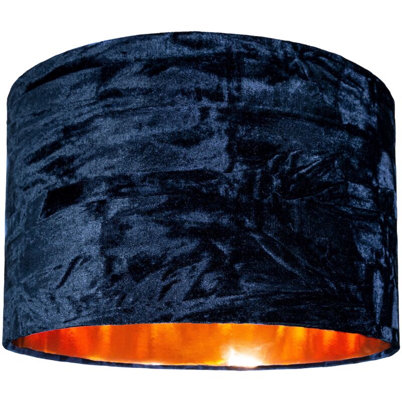 Modern Midnight Blue Crushed Velvet 14' Table/Pendant Shade with Copper Inner by Happy Homewares