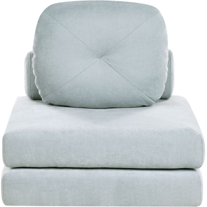 Beliani Modern Minimalist 1 Seater Fabric Sofa Pouffe Bed Single Guest Bed With Cushion Light Blue Olden