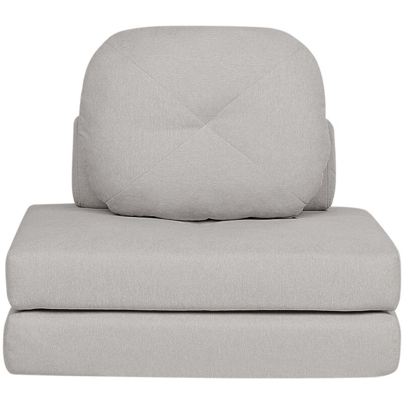 Beliani Modern Minimalist 1 Seater Fabric Sofa Pouffe Bed Single Guest Bed With Cushion Light Grey Olden