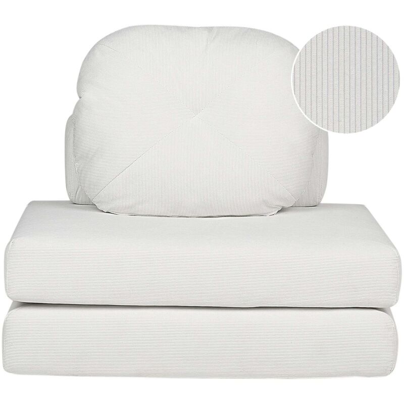 Beliani - Modern Minimalist 1 Seater Jumbo Cord Sofa Pouffe Bed Single Guest Bed With Cushion White Olden