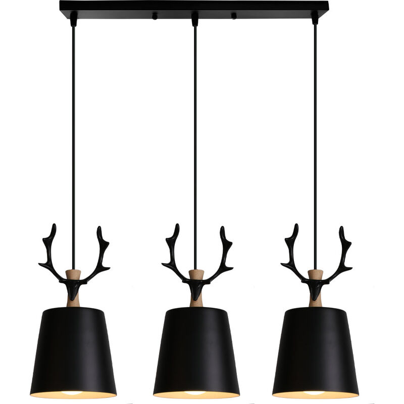 Wottes - Modern Minimalist Art Creative Pendant Light Fixture E27 Decorative Chandelier Antler 3 Lights (Black) - Nero