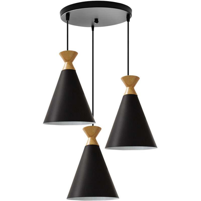 Wottes - Modern Minimalist Pendant Light Fixture Decoration Wrought Iron Industrial Bedroom Living Room Creative Chandelier 3 Lights - Nero