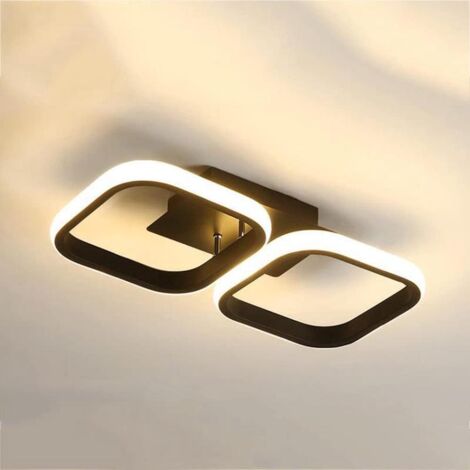 Modern minimalist square black LED ceiling light with 2 heads and white light for living room, kitchen, bedroom