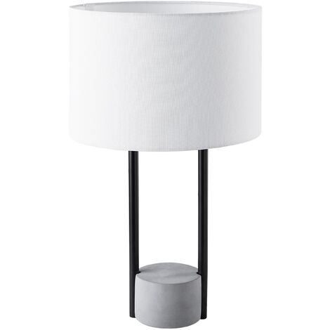 Modern Minimalist Table Lamp Concrete Base Metal Stand Fabric Drum Shade Remus