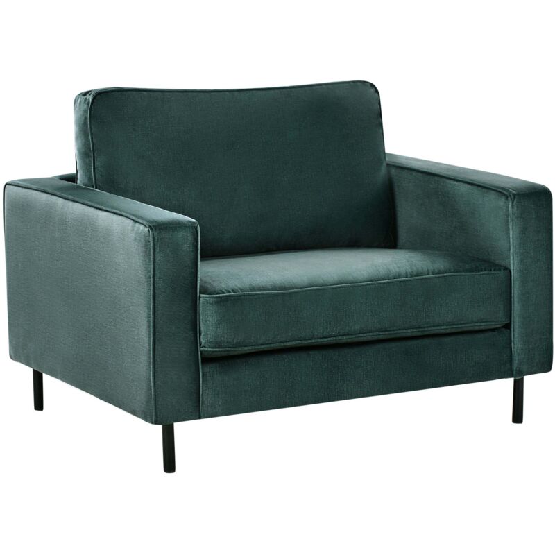 Beliani - Modern Minimalist Velvet Armchair Cushions Metal Legs Dark Green Savalen