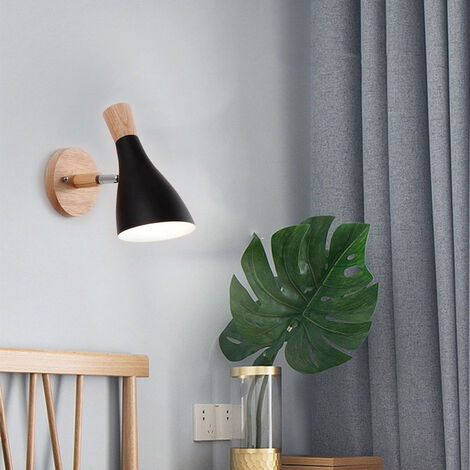 Modern Minimalist Wall Light (Black) Nordic Wall Light Retro Wall Sconce Indoor Wood Wall Lamp E27 for Bedroom Cafe Living Room
