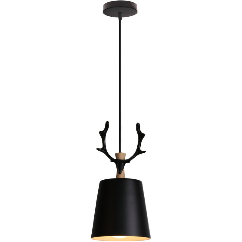Wottes - Modern Minimalist Wrought Iron Pendant Light Fixture E27 Creative Antler Decorative Chandelier - Nero