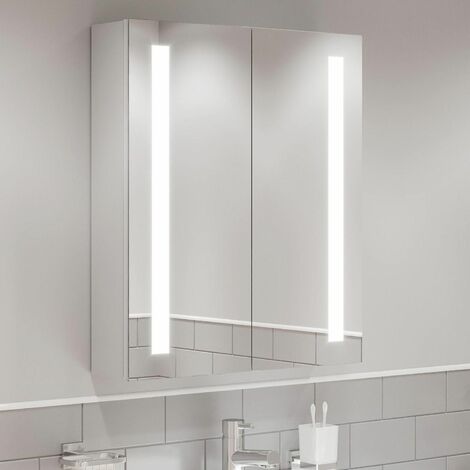 main image of "Modern Mirror Cabinet LED Illuminated Wall Mounted Shaver Socket IP44 600x700mm"