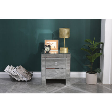 Modern Mirrored Cabinet Bedside Table with 2 Drawers - Slim Space-Saving Design FURNITURE HMD,40x35x45cm (WxDxH)