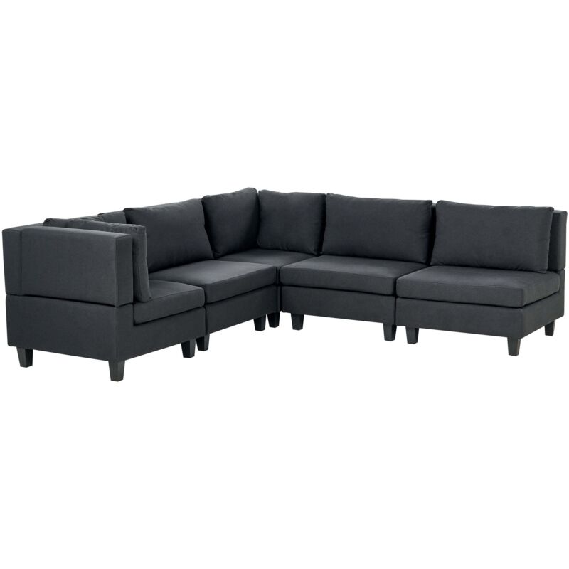 Beliani Modular Corner Sofa 5 Seater Unstad Fabric Black Right Hand