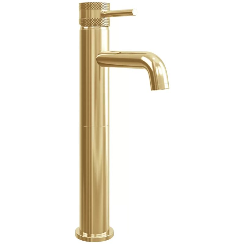 Core Brushed Brass Modern Round Style Tall Mono Basin Mixer Bathroom Tap